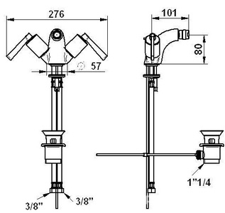 Смеситель для биде на 1 отв. с поворотным изливом и дон.клапаном, золото,  ZZ THG Froufrou G2P-F01-03202