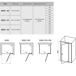 Душевая дверь PDOP2-100, стекло прозрачное, профиль - сатин, с установочным комплектом Ravak Pivot 03182/03275/03GA0U00Z1