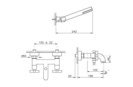 Смеситель для ванны настенный, шланг, лейка, кронштейн в компл., (цв. золото) M. Croce / Mac Kinley 05 ZZ Nicolazzi M. Croce/Mac Kinley 2202 GO 29