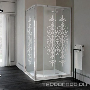 Стенка боковая для душевой двери, 100(97-100)хh200см, правая/левая, (стекло матовое с прозр. декором, профиль цв.бронза),  ZZ Samo Villa Borchese B7329 TBR R6