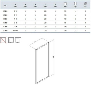 Стенка боковая для душевой двери, 100(97-100)хh200см, правая/левая, (стекло матовое с прозр. декором, профиль цв.бронза),  ZZ Samo Villa Borchese B7329 TBR R6
