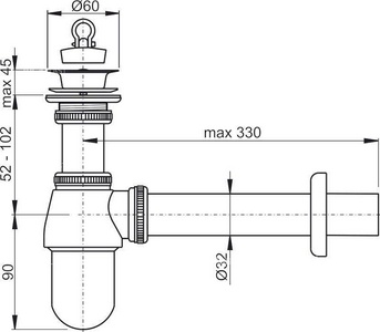 Сифон для умывальника D=32, c нерж. сеткой и пробкой AlcaPlast Универсал A437
