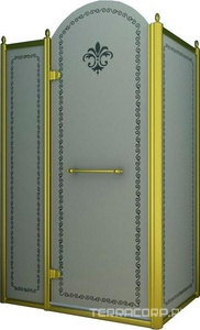 Душевое огражд.прямоуг.1200х900хh2166мм, дверь 760мм, петли, неподв.сегм. слева, бок. стенка справа,(ст.8мм,мат. с прозр.рис., фурн. цв.зол), ZZ Cezares Retro RETRO-AH-12-120/90-PP-G-L