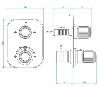 Смеситель-термостат для душа, встр. в стену, с перекл. на 2 потреб.(внешняя часть БЕЗ внутр. арт. 5500А), (цв. золото (Dore))  ZZ THG Jaipur Aragonite A9A-F01-5500B