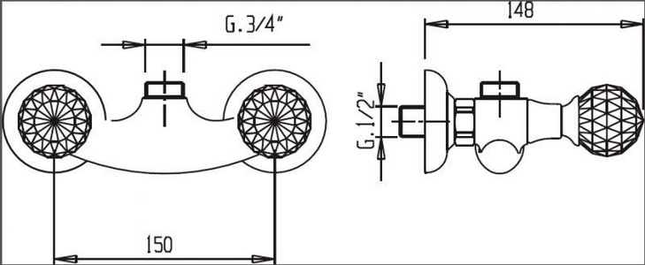 Смеситель для душа, без душ гарнитура, (цв. хром, ручки Swarovski/Металл),  ZZ Cezares Atlantis ATLANTIS-DS-01-Sw/М / ATLANTIS-DS-01-Sw/M