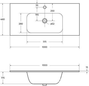 Раковина (ПРОДАЖА ТОЛЬКО C БАЗОЙ ПОД РАК.)1000х460мм, 1 отв.д/смесит., с переливом, (керамика, цв.белый), Cezares ZZ Cezares Универсал CZR-NAT-100-LVB