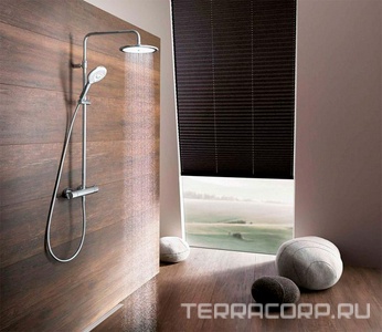 Душевая система  с термостатом (смеситель, стойка, верхний душ, ручная лейка, держатель, шланг), xром Kludi Freshline 6709205-00