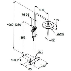 Душевая система  с термостатом (смеситель, стойка, верхний душ, ручная лейка, держатель, шланг), xром Kludi Freshline 6709205-00