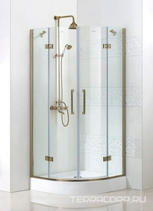 Душ. уголок 1000х1000хh1950мм, 1/4 круга, R550мм, 2 расп.двери, вход 730мм, с 2-мя неподв.сегм., (стекло прозр., 8мм, фурн/золото), Magiс ZZ Cezares Magic MAGIC-R-2-100-C-G