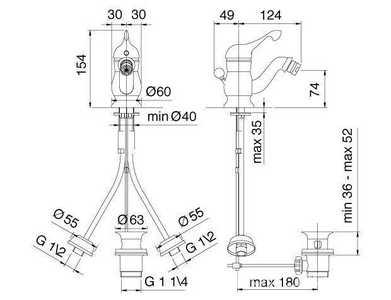 Смеситель для биде, с д/к, (maniglia PL / рукоятка с пластик. вставкой белого цвета), (цв.хром)  KL 3M Piccadilly 2120 CC + maniglia PL CC