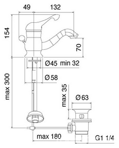 Смеситель для раковины, с д/к, (maniglia PL / рукоятка с пластик. вставкой белого цвета), (цв.хром)  KL 3M Piccadilly 2110 CC + maniglia PL CC