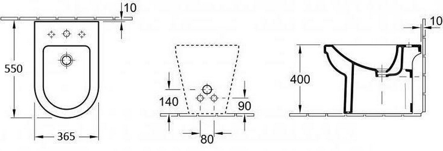 Биде напольное 365х550мм, 1 отв. д/смес, с переливом (цв. 01 white), крепл.в компл.,  ZZ Villeroy & Boch Architectura 44860001