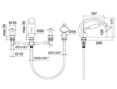 Смеситель для ванны, встраиваемый в борт ванны с душ. гарн. на 4 отв., (бронза), Nuova Retro ZZ 3M Nuova retro 4171 UU