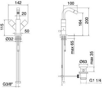 Смеситель для биде, пробка "Click-clack" для отверстия слива в компл., (цв. brush nikel)  ZZ 3M X-Change XQ 7324XQ JJ
