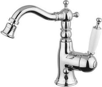 Смеситель для биде, (рычаг сбоку), с д/к, (цв. хром, ручка цв. белый),  ZZ Gaia Canterbury RB6323 СR