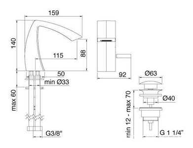 Смеситель для биде, нажимная пробка д/к в компл., (цв. ),  ZZ 3M Arche 0220 NC