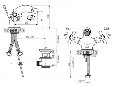 Смеситель для биде, с д/к, (цв. бронза),  KL Cezares Retro RETRO-C-BS1-02
