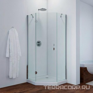 Душевое ограждение пятиугольное , 90*90*1900, правое, профиль бронза, стекло "шиншилла", БЕЗ поддона Vegas Glass AFA-Pen AFA-Pen900502/правый