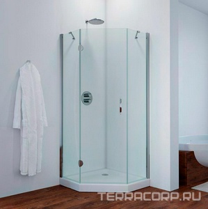 Душевое ограждение пятиугольное , 90*90*1900, правое, профиль белый, стекло "шиншилла", БЕЗ поддона Vegas Glass AFA-Pen AFA-Pen900102/правый