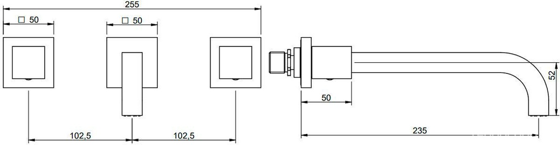 Смеситель для раковины, встраиваемый в стену на три отверстия., излив 230мм, (цв. brush nikel)  ZZ 3M X-Change XQ 7360XQ JJ