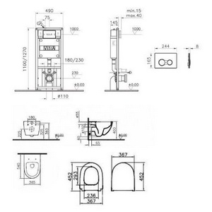 Сет : монтажная рама, кнопка смыва (цвет хром), унитаз подвесной, крышка с микролифтом ZZ Vitra S20 9004B003-7207