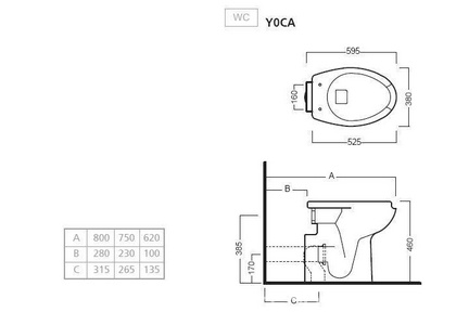 Унитаз 380х595хh460мм, для инвалидов, пристен., монтаж со скрытым в стене бачком, без сиденья арт.YXZ001, без 2-х крепл к полу арт.YR4901,  ZZ Hatria Autonomy Y0CA01