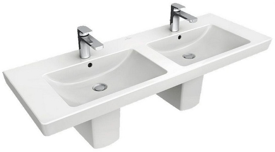 Раковина двойная1300х470мм, с 2 отв.д/смесителя, для установки с мебелью и п/пьедесталом, (цв. R2 Star white ceramicplus),  ZZ Villeroy & Boch Subway 2.0 7175D0R2