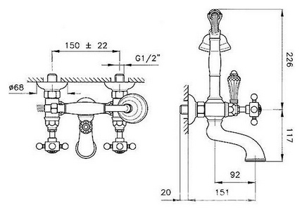 Смеситель для ванны с душевым гарнитуром, (цв.гальван.золото, ручки Half Dome), Nicolazzi ZZ Nicolazzi Tradizionale 1401 GB 70