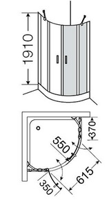 Душ каб. (1/2 душ.кабины!!! прав/лев) расп. дверь с непод.сегм., 1/4 круга, R=550, (90х90хh191см, стекло 6мм, GL проз., 28 arg/cr, мат.хр/хр)  ZZ Provex Vario 6004QV-28GL