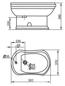 Биде напольное 400x640хh390мм, с 1 отв. д/смесит., крепёж цв.белый в компл.,  ZZ Cezares Laredo CZR-620