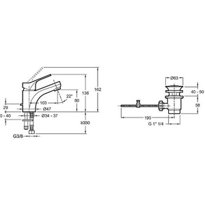 Смеситель для раковины, гибкая подводка, донный клапан в компл. Jacob Delafon Brive E75760-CP