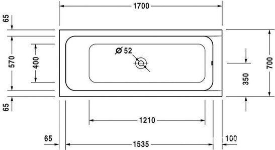 Ванна 1700х700хh420мм, выпуск в центре (без ножек и удлиненного сифона)  ZZ Duravit D-Code 700097 00 0 00 0000