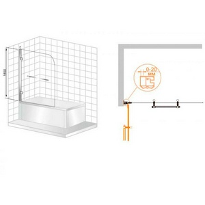 Штора на ванну 815хh1450мм, "Левая", поворотная, с полотенцедержателем, (стекло прозрачное с мат/узором, 8мм, фурн/цв.бронза),  ZZ Cezares Retro RETRO-V-1-80/145-CP-Br-L