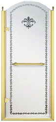 Дверь в нишу 900хh2166мм, "Левая" петли слева, (стекло матовое с прозрачным узором, 8мм, фурнит. цв.золото), Retro XX