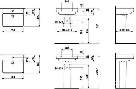 Раковина 55х46,5см, 1 отв. д/смес., LaufenProS ZZ Laufen Laufen Pro S 8.1096.2.000.104.1