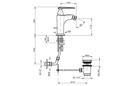 Смеситель для биде однорычажный с д/к, (цв.латунь),  ZZ Nicolazzi Vincent 3003 GB 35