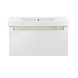 Тумба подвесная "BUONGIORNO" 100 см, с 1 выдвижным ящиком + 1 внутренний ящик, БЕЗ раковины, цв.белый/полоска св.дуб XX