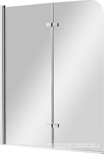 Штора на ванну складная 2-х секционная, 1200х1400мм, крепление СПРАВА/СЛЕВА, (проф.цв.хром, стекло 6мм прозрачное),  ZZ Cezares Eco ECO-O-V-21-120/140-C-Cr