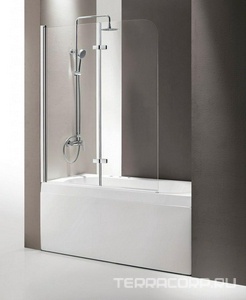 Штора на ванну складная 2-х секционная, 1200х1400мм, крепление СПРАВА/СЛЕВА, (проф.цв.хром, стекло 6мм прозрачное),  ZZ Cezares Eco ECO-O-V-21-120/140-C-Cr