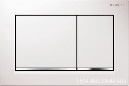 Клавиша двойного смыва, (пластик, цв. рамка - белая, декоративная планка - хром глянцевый, кнопки - белый), 30 ZZ Geberit Omega 115.080.KJ.1