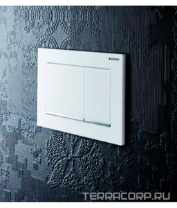 Клавиша двойного смыва, (пластик, цв. рамка - белая, декоративная планка - хром глянцевый, кнопки - белый), 30 ZZ Geberit Omega 115.080.KJ.1