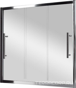 Штора на ванну сдвижн.(вправо/влево) 3-х секц., 200(198-202)хh145см,(вход 119см), устан. в нишу, (проф.цв.хром, стекло 6/8мм прозрачое),  ZZ Cezares Trio TRIO-V-22-200/145-C-Cr