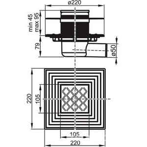 Душевой трап, 10,5*10,5, решетка нержавеющая сталь Ravak Универсал SN501/X01435