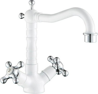 Смеситель для раковины, с поворотным изливом, с нажимной пробкой д/к, (цв. белый/хром),  ZZ Cezares Retro RETRO-LS2-BLC / RETRO-C-LS2-BLC