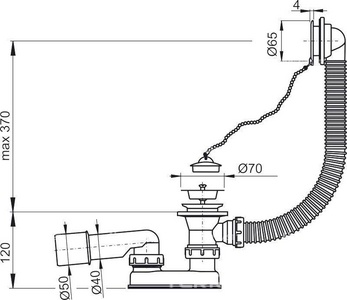 Сифон для ванны А501 с пробкой, хром AlcaPlast Универсал A501/AG210112160