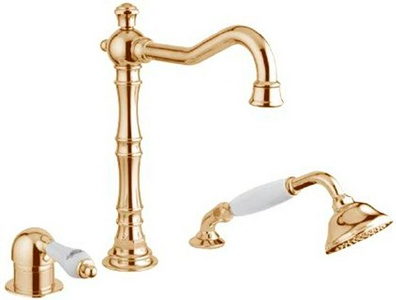 Смеситель для ванны, встраиваемый в борт, на 3 отв., шланг, лейка в компл., (цв. бронза),  ZZ Gaia Phoenix RN 3355 BR