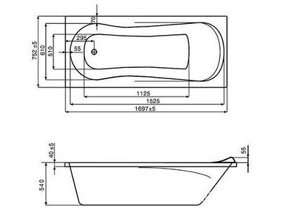 Акриловая ванна  170х75x50,5 см прямоугольная (БЕЗ монтажного комплекта и панели) ZZ Roca UNO ZRU9302870