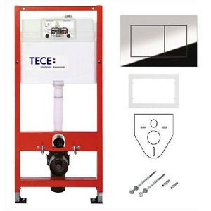 Комплект для установки подвесн.унитаза, (застенный модуль, крепёж, прокладка звукоиз, панель 2-го смыва TECEnow пластик цв.ХРОМ ГЛЯНЕЦ),  2.0 Tece TECEbase 9400412