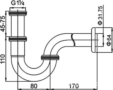 Сифон для раковины S-образный, 1 1/4, гориз.часть 80+170мм, (металл цв.золото), Cezares ZZ Cezares Универсал CZR-STC-03