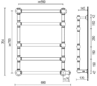 Полотенцесушитель Art.9-564/5/680GL 784х680мм (Эл.+Box подкл. СПРАВА), Margaroli ZZ Margaroli Armonia 9-564/5/680 GL (Эл.+Box СПРАВА)
